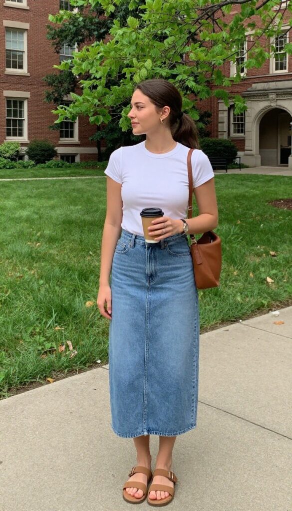 3. Denim Skirt and a Simple Tee