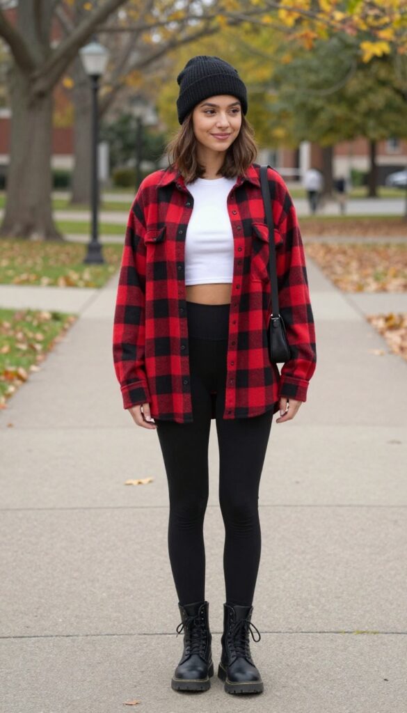 11. Flannel Shirt and Black Leggings