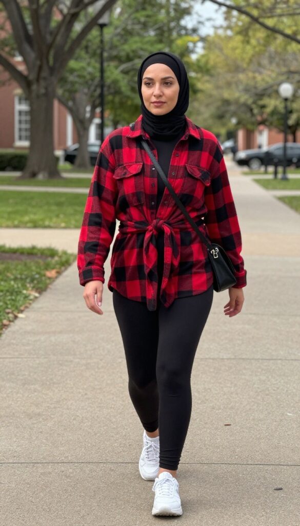 10. Flannel Shirt and Black Leggings