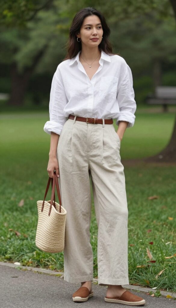 4. Linen Button-Down and Wide-Leg Pants