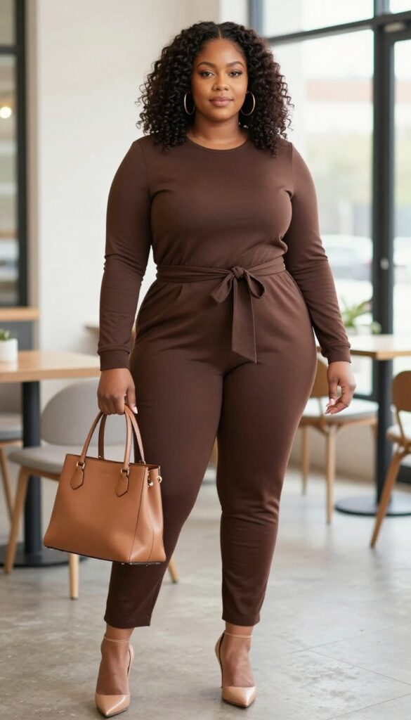 1. Monochrome Magic: Chocolate Brown Jumpsuit