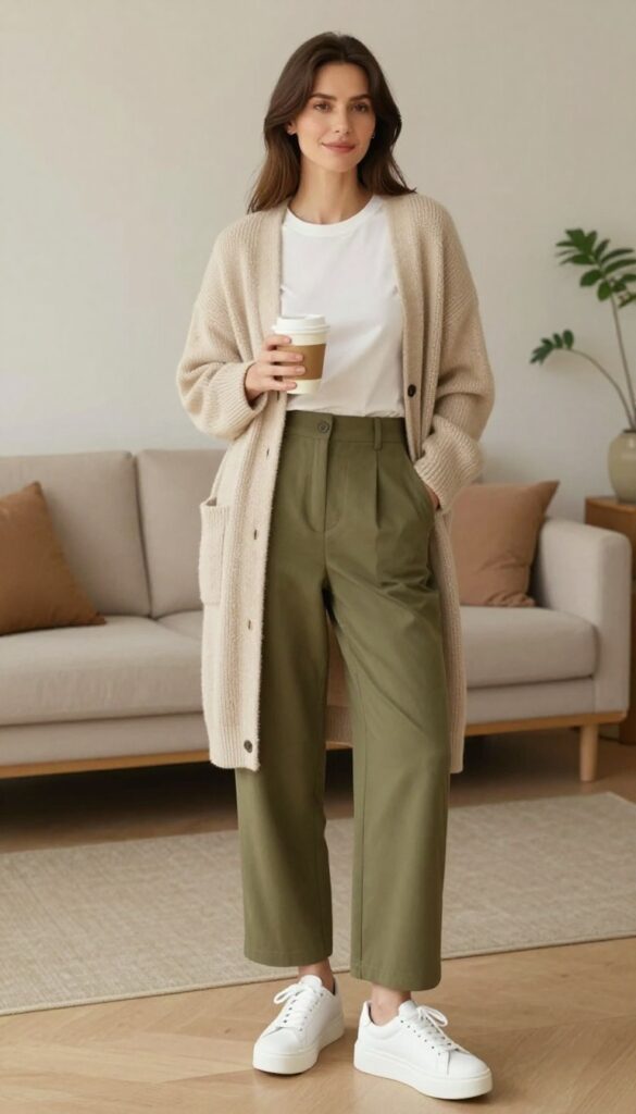 4. The Cozy Cardigan and Wide-Leg Pants Set