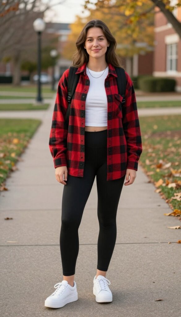 8. Flannel Shirt and Black Leggings