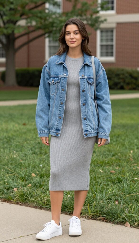11. Denim Jacket Over a Dress