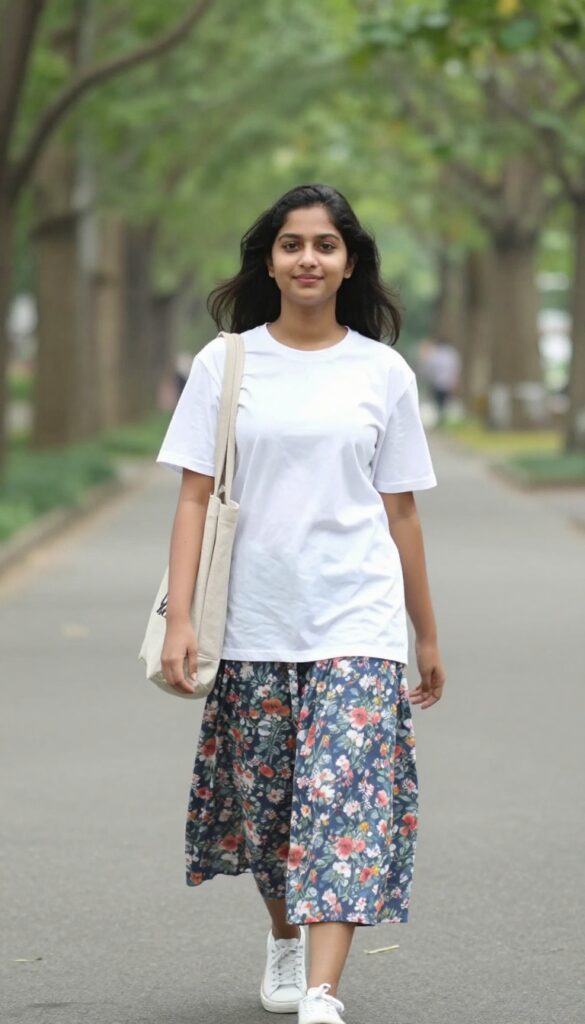 12. T-shirt with Printed Skirt and Dupatta