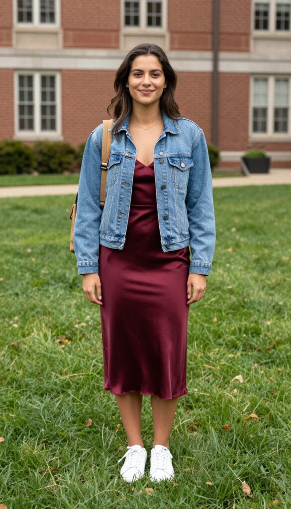 5. Denim Jacket over a Slip Dress