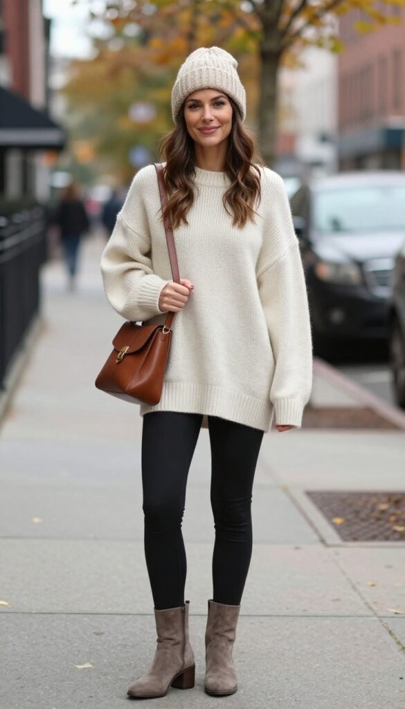 6. Chunky Knit Sweater With Leggings and Tall Boots