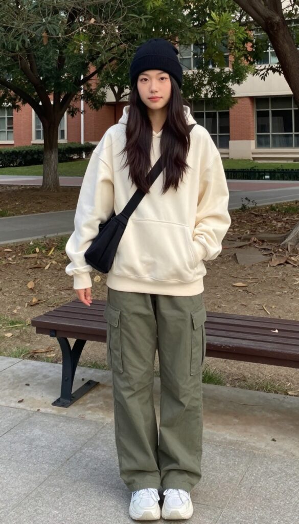 8. Hoodie with Cargo Pants and Chunky Sneakers