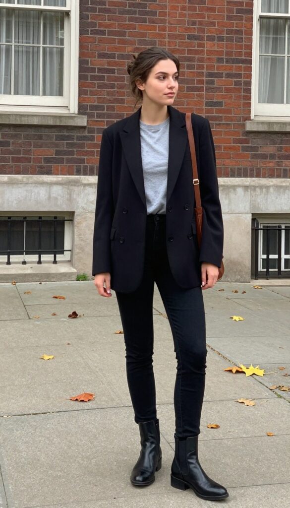 6. Blazer + Band Tee + Black Jeans