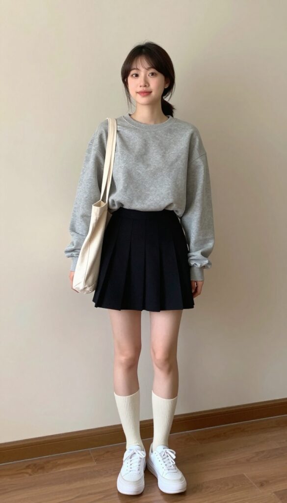 5. Sweatshirt and Pleated Skirt
