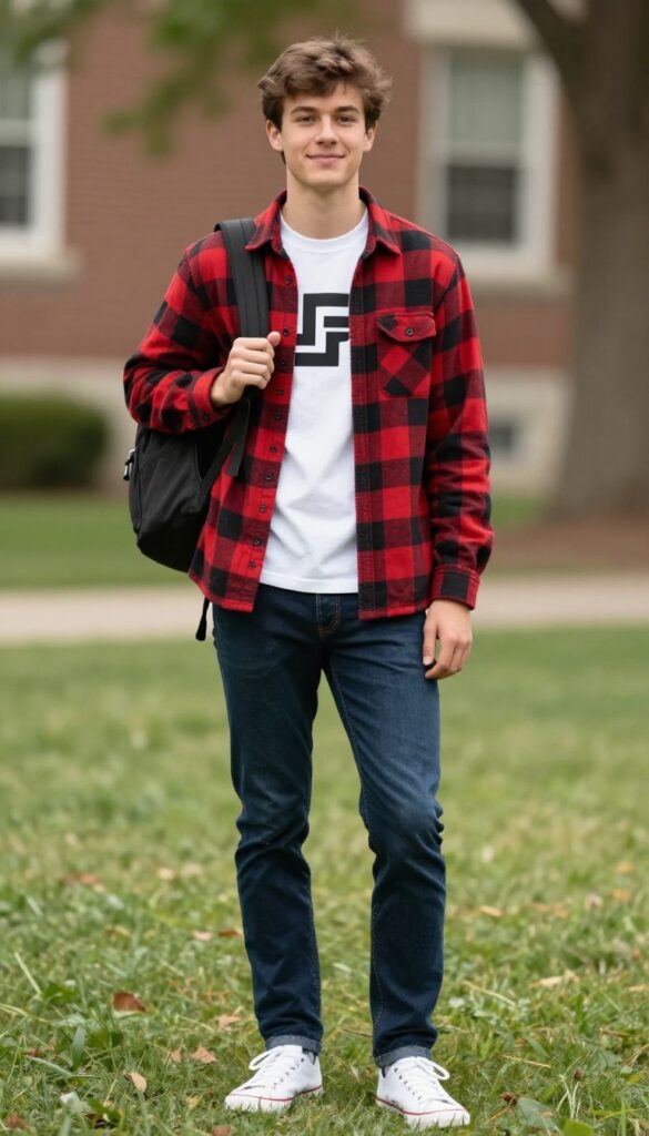 2. Layered Flannel Over a Graphic Tee