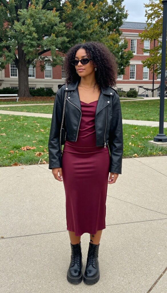 8. Leather Jacket + Slip Dress + Combat Boots