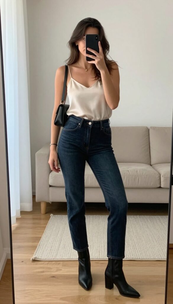 9. Dark Wash Jeans and a Silk Blouse