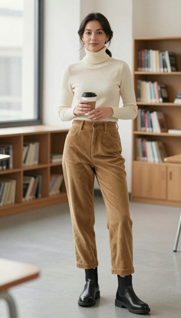 8. Turtleneck + Corduroy Pants + Chelsea Boots
