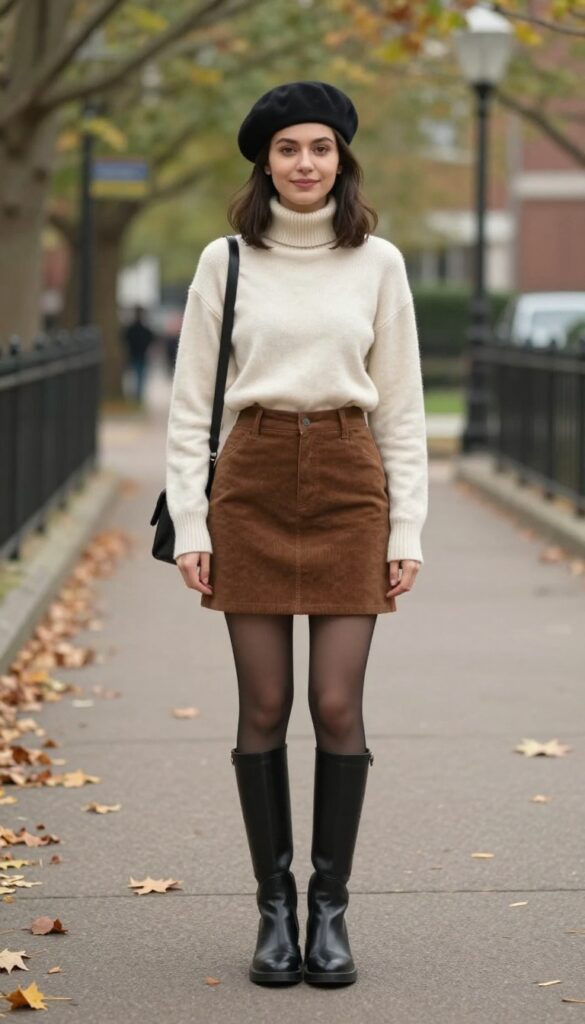 14. Turtleneck Bodysuit with Corduroy Mini Skirt