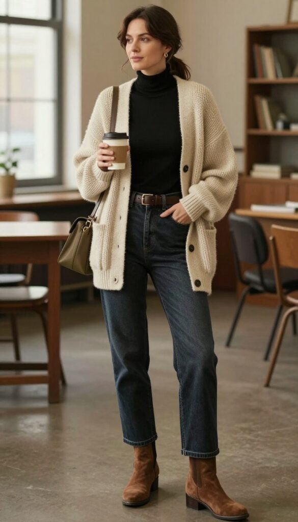 13. Oversized Cardigan With Belted Jeans