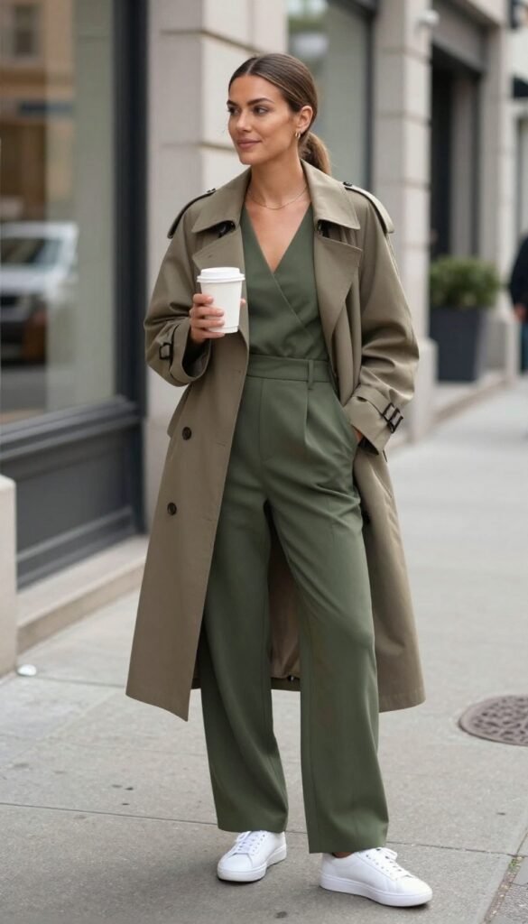 7. The Trench Coat + Jumpsuit + Sneakers