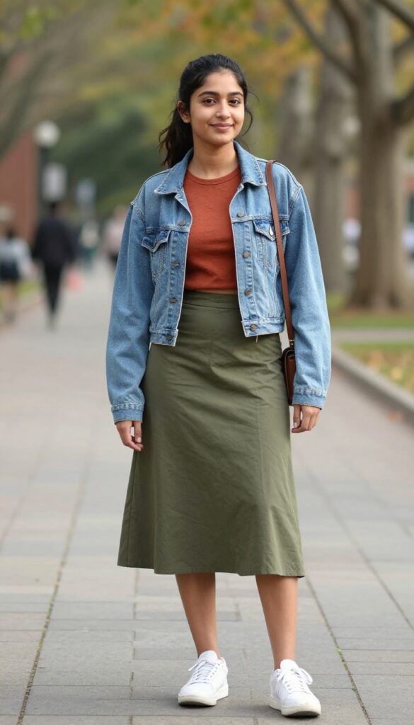 3. Crop Top and High-Waist Skirt with a Jacket