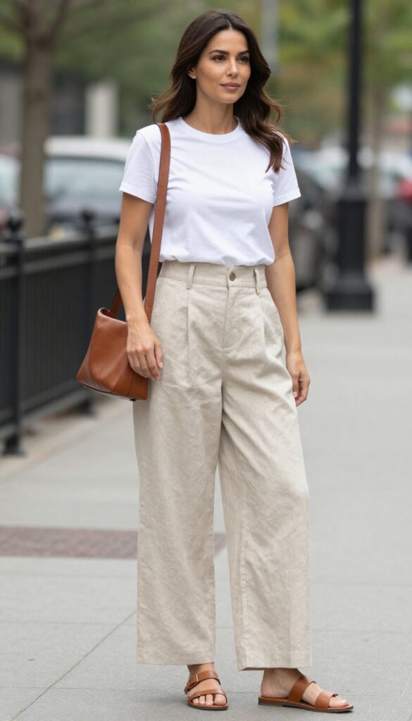 6. Wide-Leg Trousers with a Fitted Tee