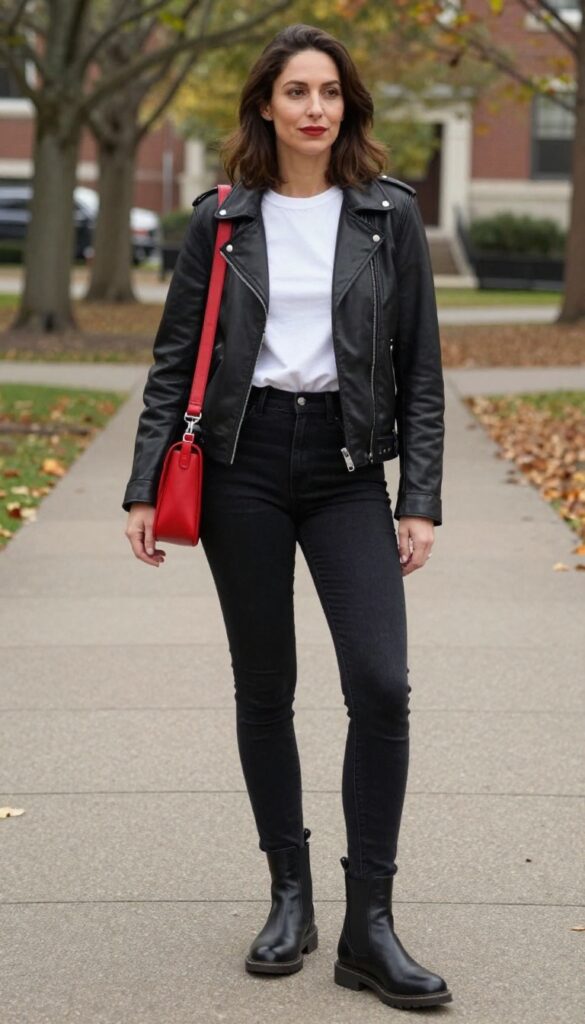 12. Leather Jacket + White Tee + Black Jeans + Chelsea Boots