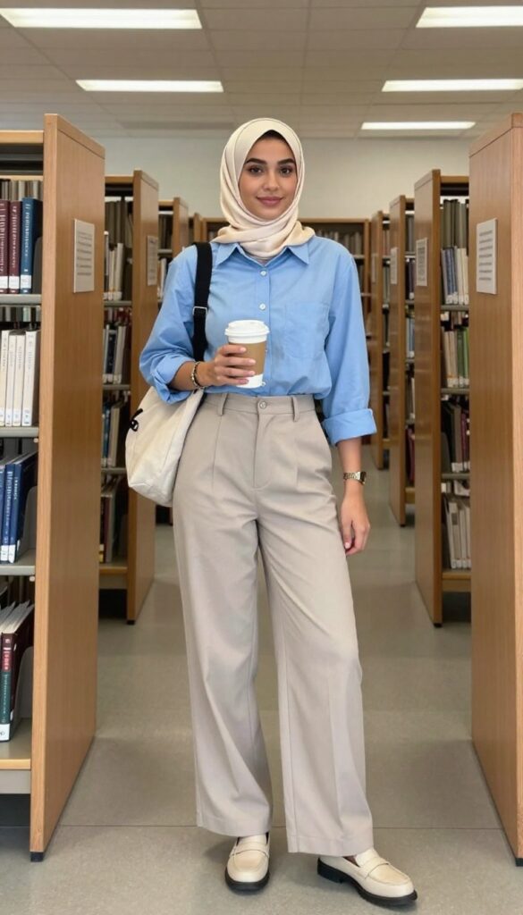 4. Button-Down Shirt and Wide-Leg Trousers