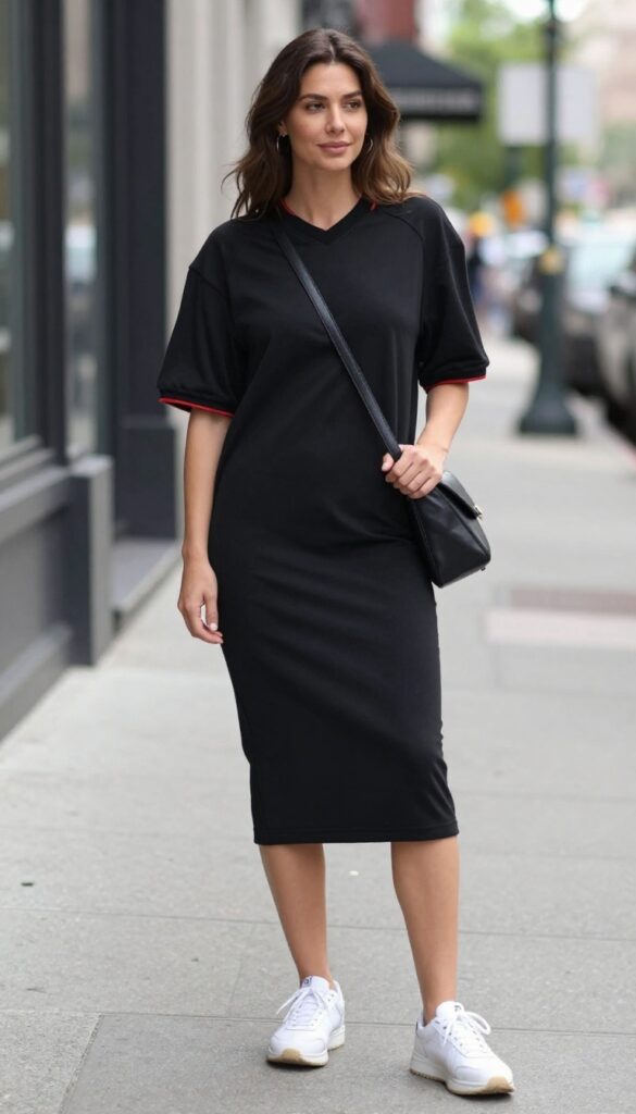 15. Soccer Jersey with a Slip Dress and Sneakers