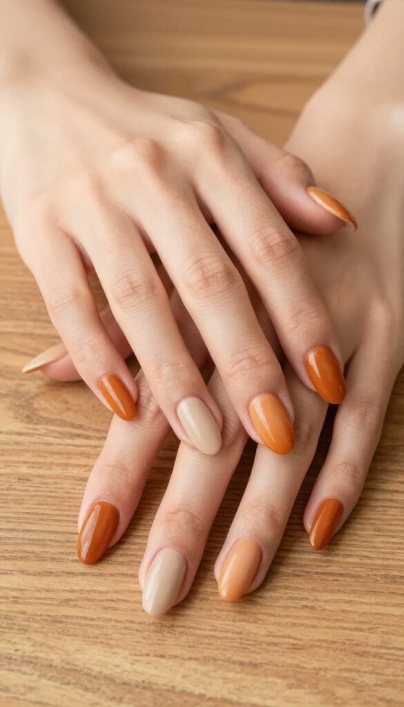 Classic pumpkin spice ombré nails with burnt orange to nude gradient