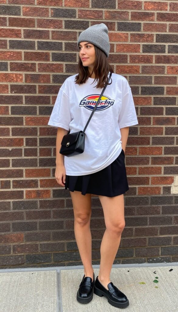 6. Graphic Tee & Pleated Skirt