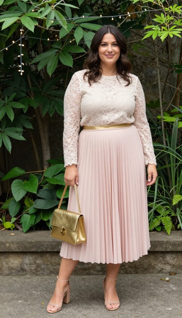 11. Lace Top with Pleated Midi Skirt