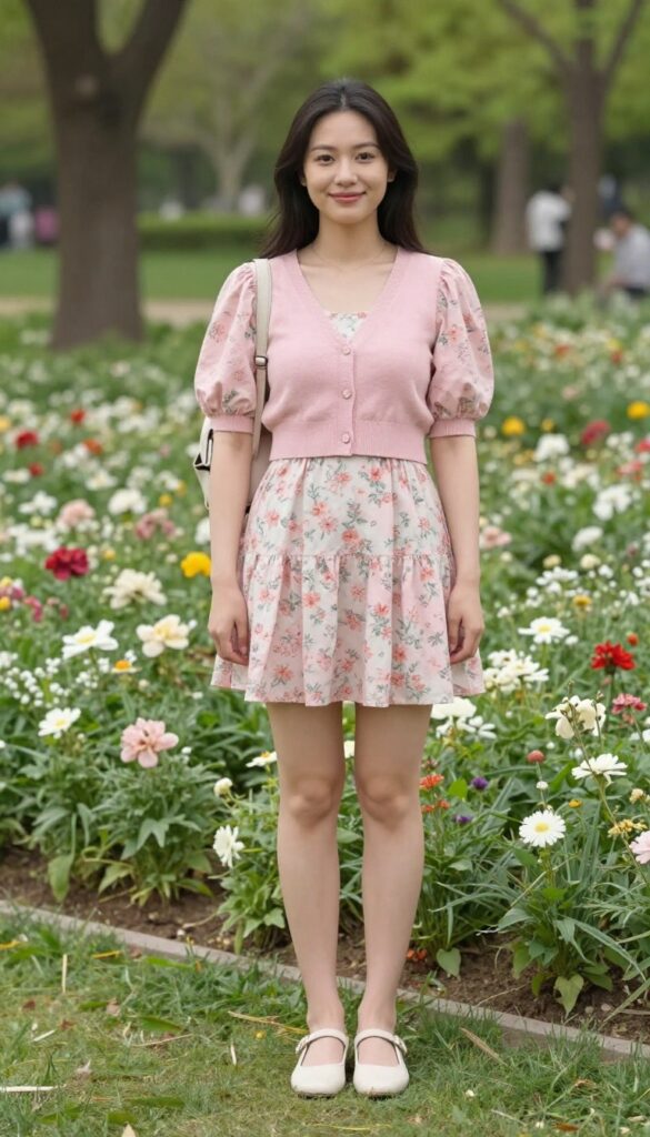 2. Cropped Cardigan over a Floral Dress