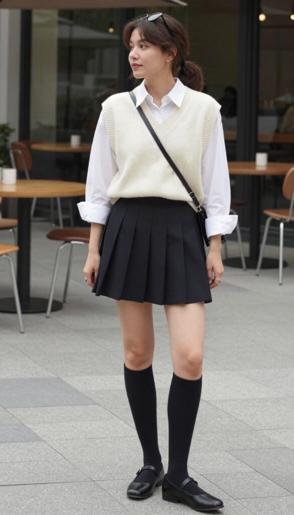 7. Sweater Vest and Pleated Skirt