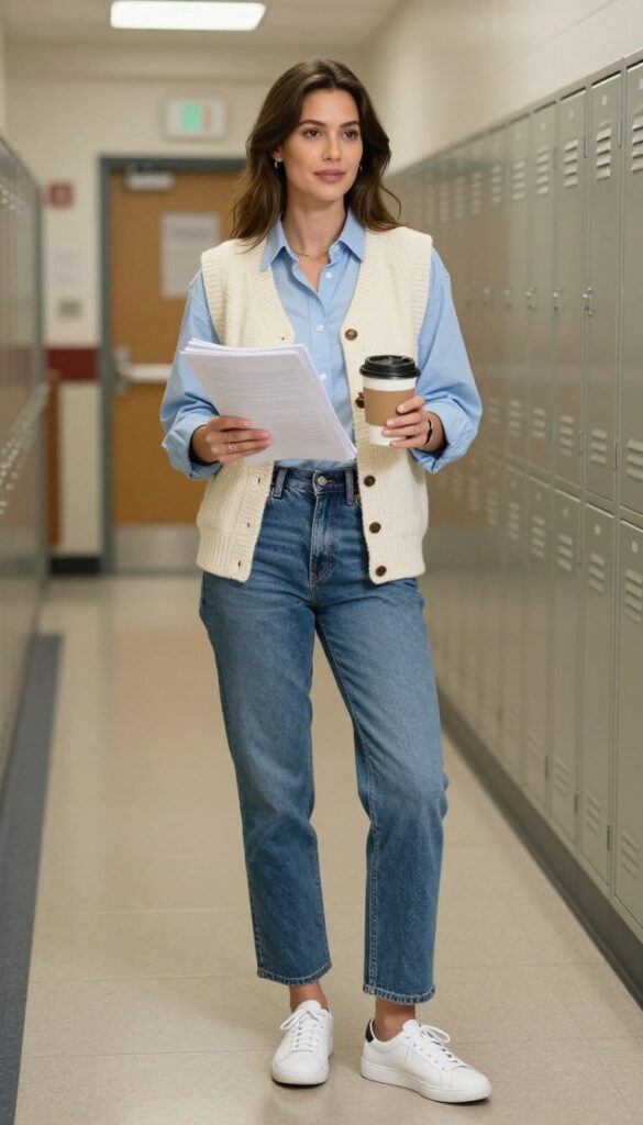 15. Knit Vest and a Button-Down with Jeans