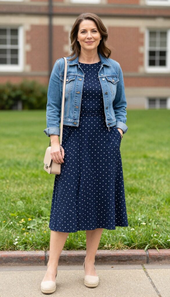 12. The Fit-and-Flare Dress with a Denim Jacket