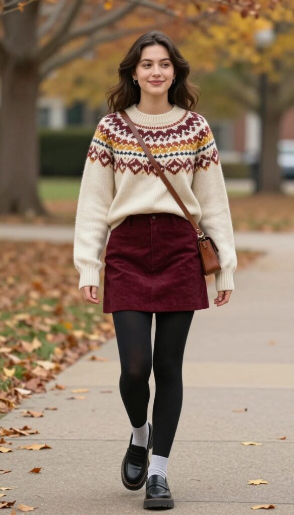 12. Fair Isle Sweater & Corduroy Skirt