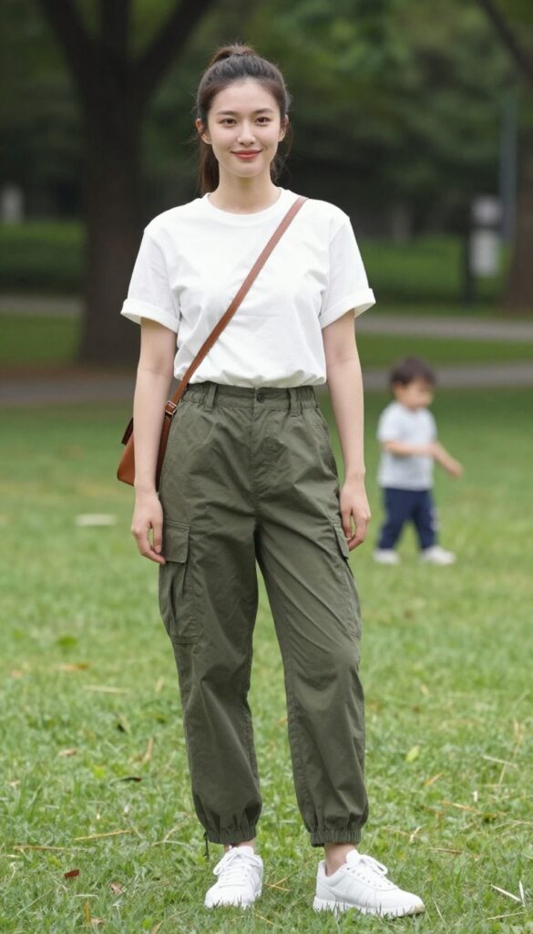 9. Cargo Pants + Simple Tee + Crossbody Bag