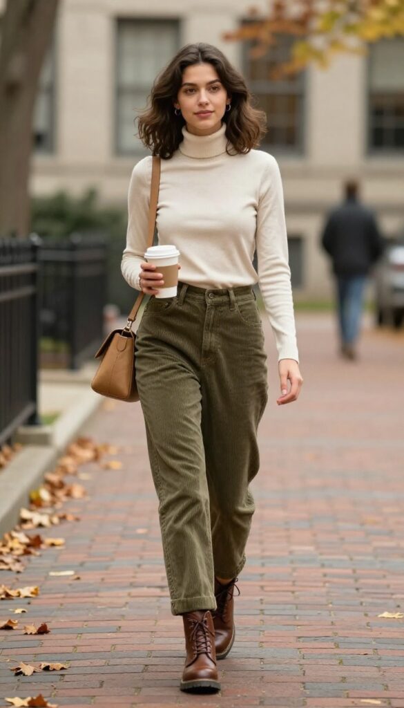 8. Turtleneck and Corduroy Pants