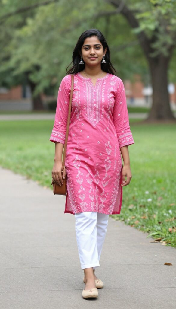 14. Bandhani Print Kurta with White Pants