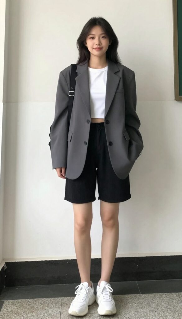 10. Bike Shorts and an Oversized Blazer