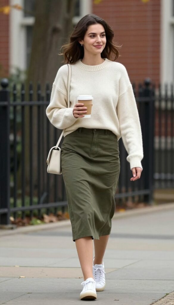 2. Sweater and Midi Skirt