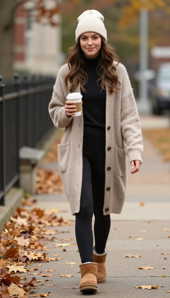 12. Long Cardigan + Turtleneck + Leggings