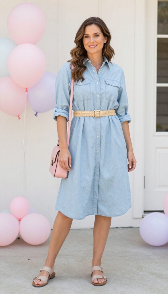 8. Chambray Shirt Dress with a Woven Belt