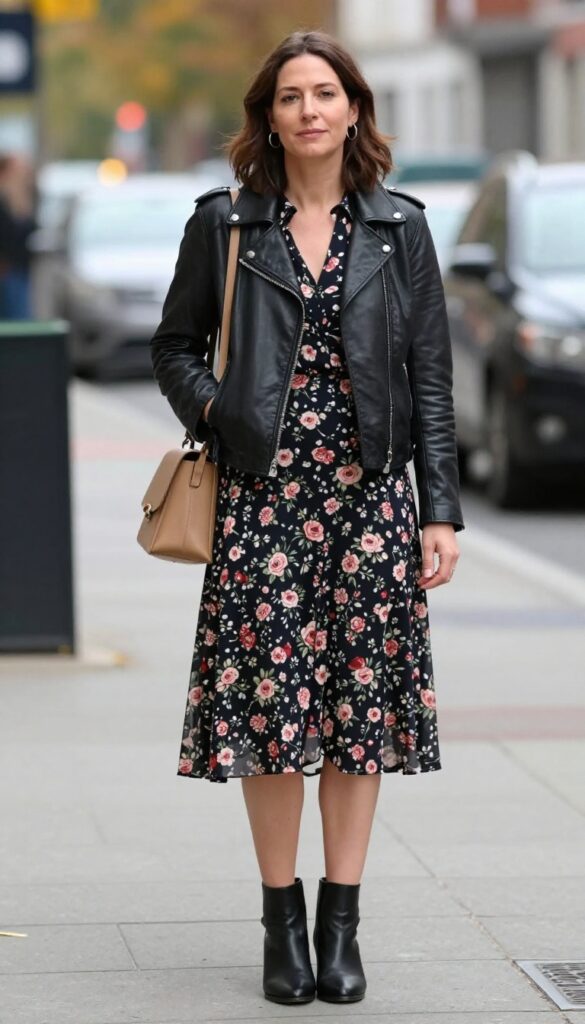 12. Leather Jacket and a Floral Dress