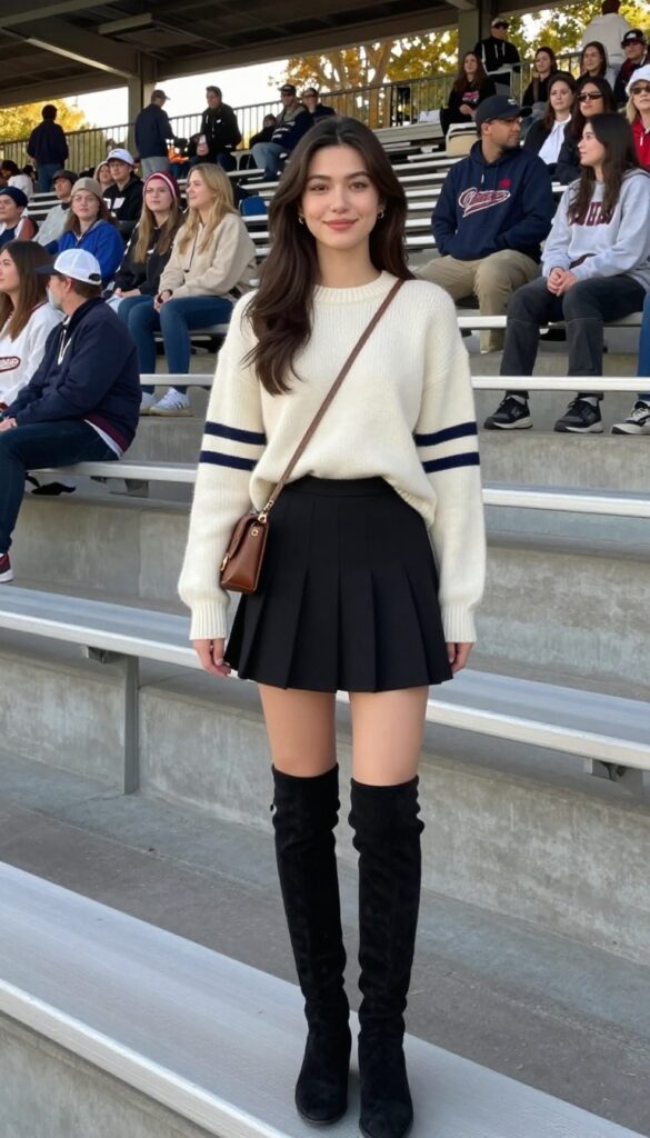 3. Team Color Sweater & Pleated Skirt