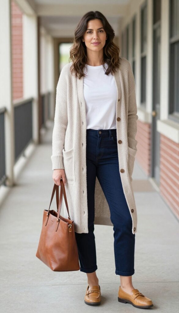 4. Cardigan with Cropped Trousers