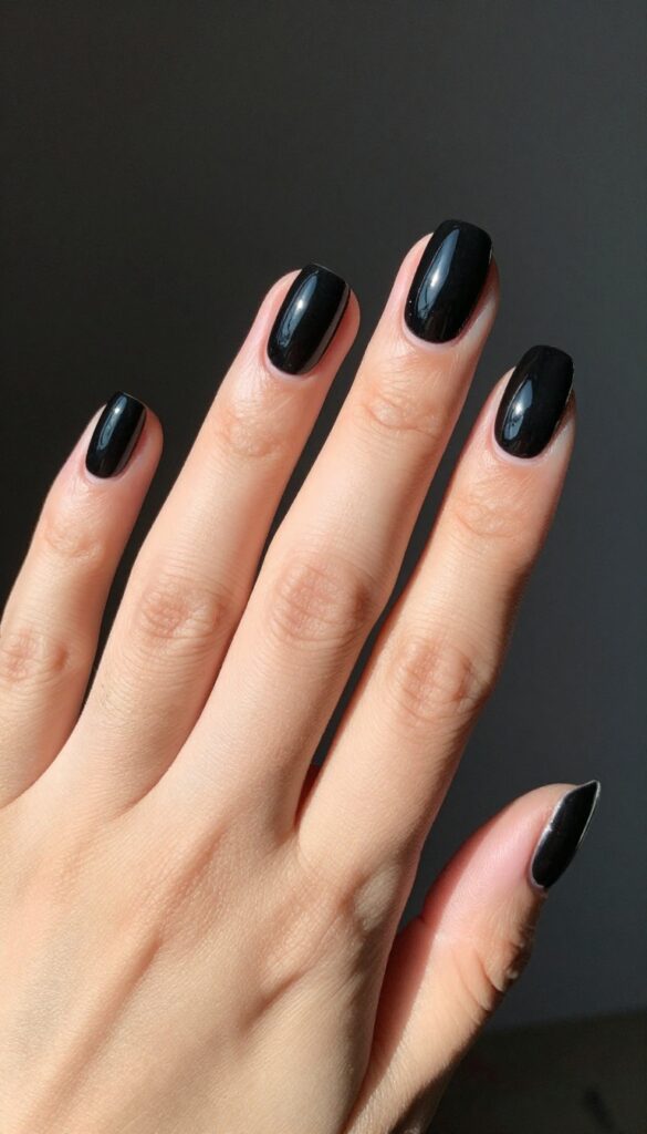 Obsidian shine high-gloss black almond nails