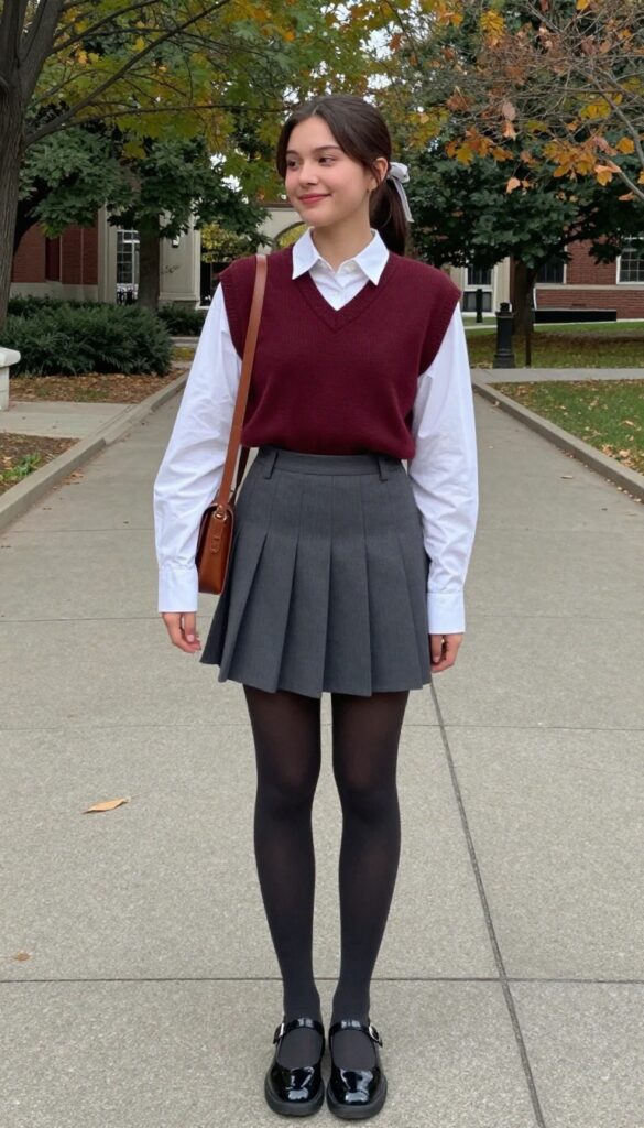 11. Sweater Vest + Pleated Skirt + Mary Janes