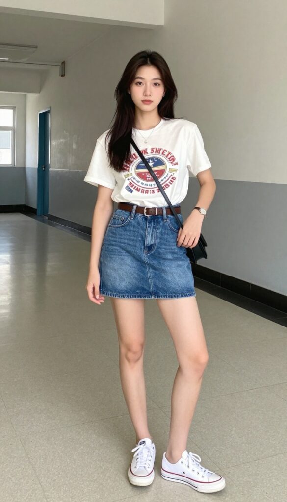 4. Denim Skirt and a Graphic Tee