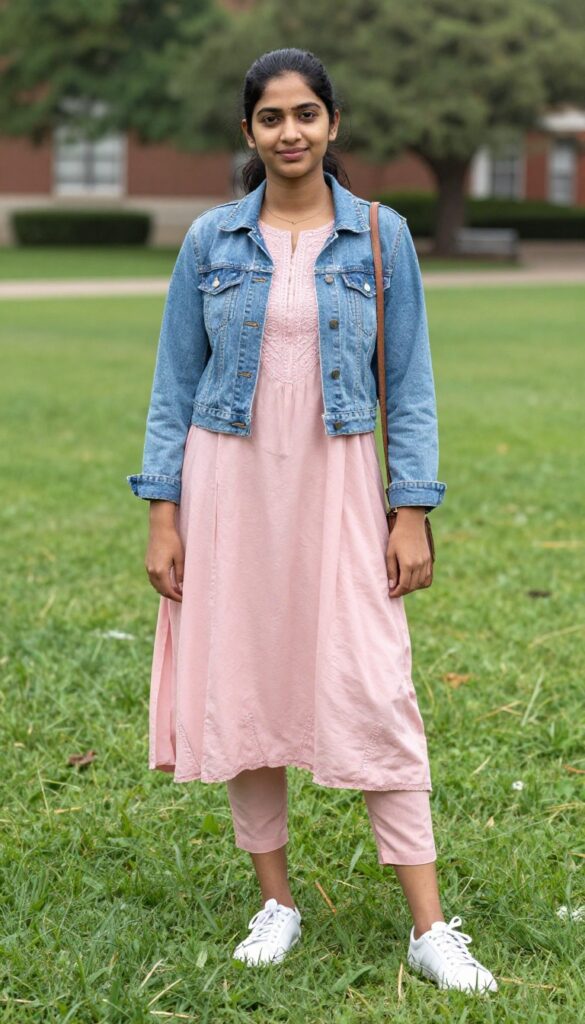 2. Denim Jacket over Anarkali Kurta