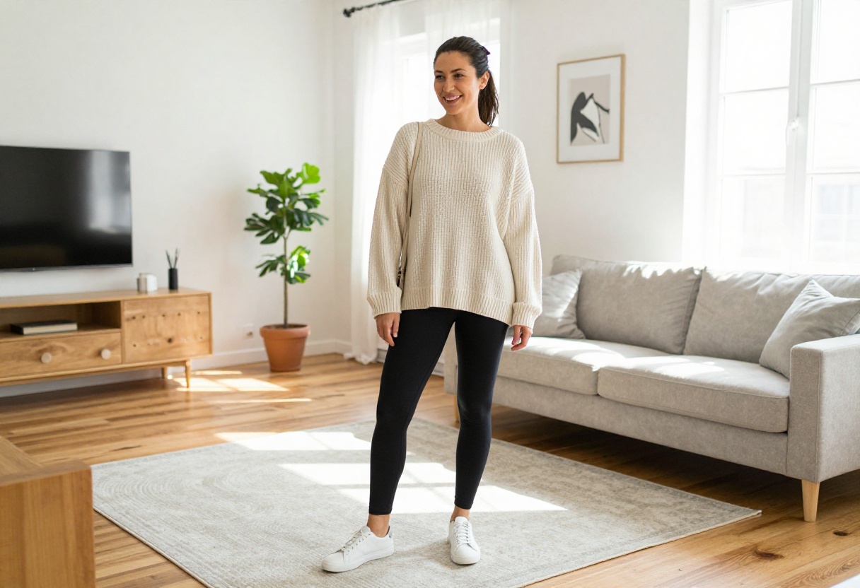 Casual mom outfit with oversized sweater and leggings