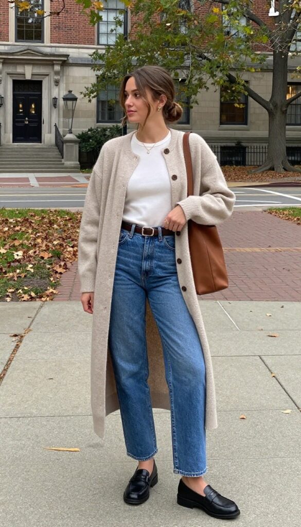15. Cardigan as a Top with High-Waisted Jeans